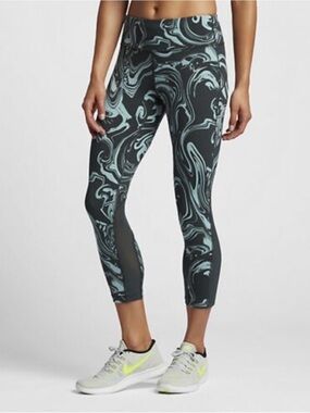 Nike Women’s Epic Lux Running Legging Dri Fit Mesh Yoga blue swirl patterned M
